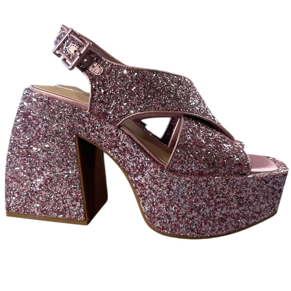 NEW GB Gianni Bini Friday-Nite Glitter Platform Dress Sandals in Pink